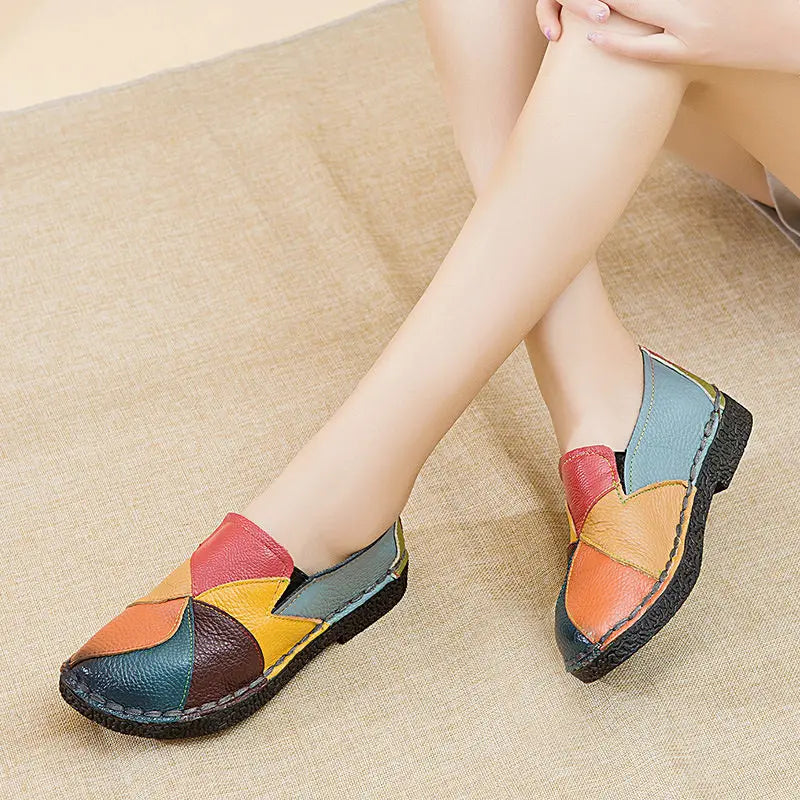 WOIZGIC Female Ladies Women Mother Genuine Leather Shoes Flats Designer Loafers Moccasins Slip On Colorful Plus Size 41 42
