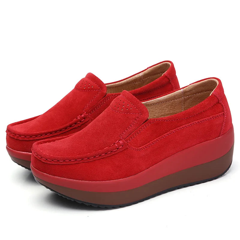 WOIZGIC Women's Woman Female Ladies Cow Suede Genuine Leather Shoes Flats Loafers Platform Moccasins Elegant Slip On PX-3213