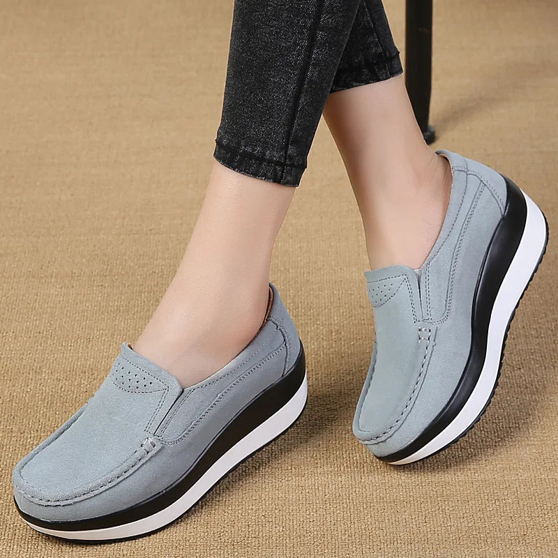 WOIZGIC Women's Woman Female Ladies Cow Suede Genuine Leather Shoes Flats Loafers Platform Moccasins Elegant Slip On PX-3213