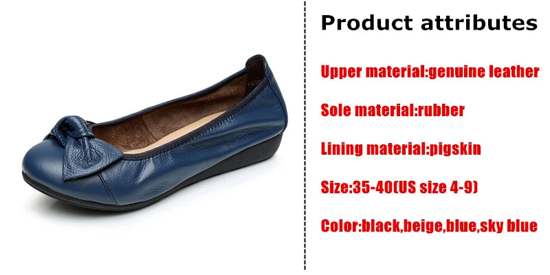 WOIZGIC Women Shoes Mother Flats Casual Cow Genuine Leather Round Bowknot Slip On Loafers Pigskin Vintage 35-40 HN-306