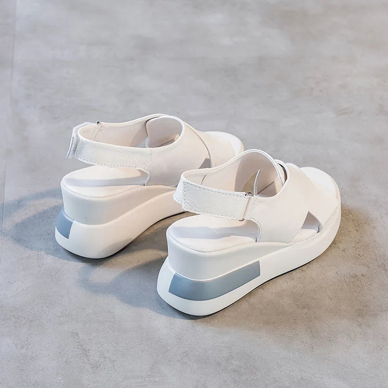 DRKANOL Fashion Ladies Sandals 2025 Summer Cross Genuine Cow Leather Wedges High Heel Casual Sandals Women Summer Platform Shoes