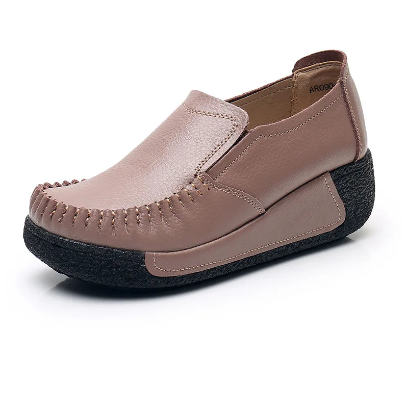 WOIZGIC Women Flats Female Mother Genuin Leather Shoes Platform Slip On Moccasins Loafers Black Comfortable Soft Mujer Pregnant