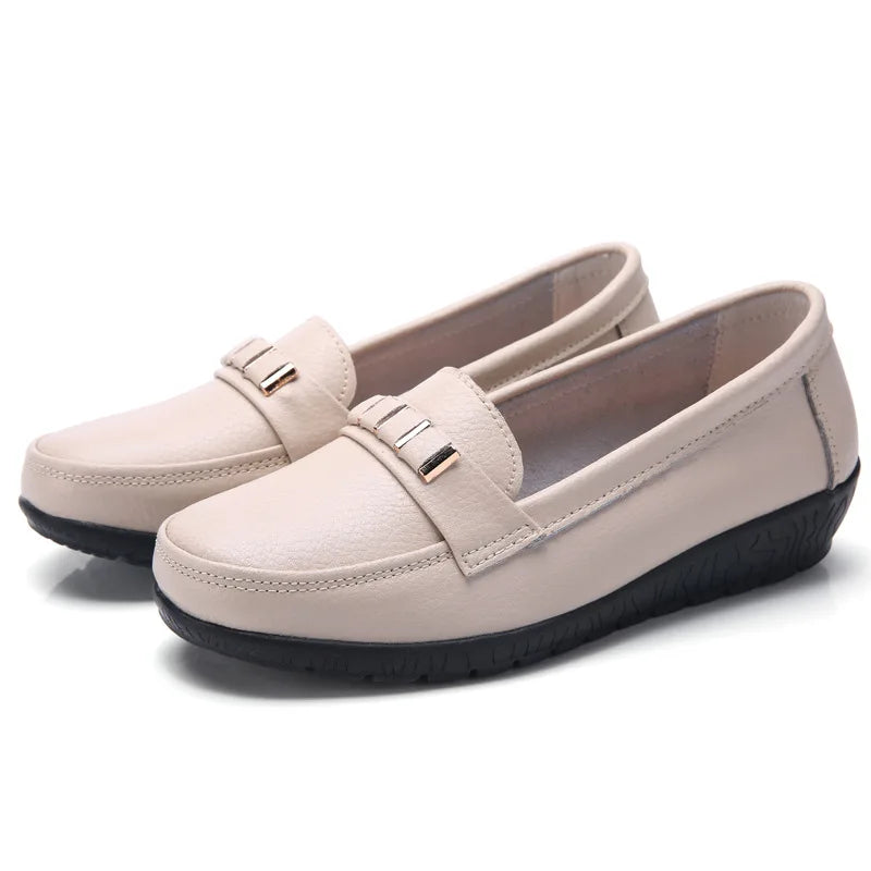 WOIZGIC Women's Female Mother Girl Ladies Genuine Leather Flats Shoes Platform Loafers Slip On Plus Size 42 43 44 Spring