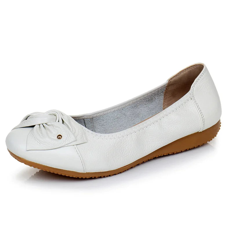 WOIZGIC Women's Female Ladies Mother Woman Flats Shoes Loafers Genuine Leather Slip On Summer Round Toe Size 35-43 ZBM-1108