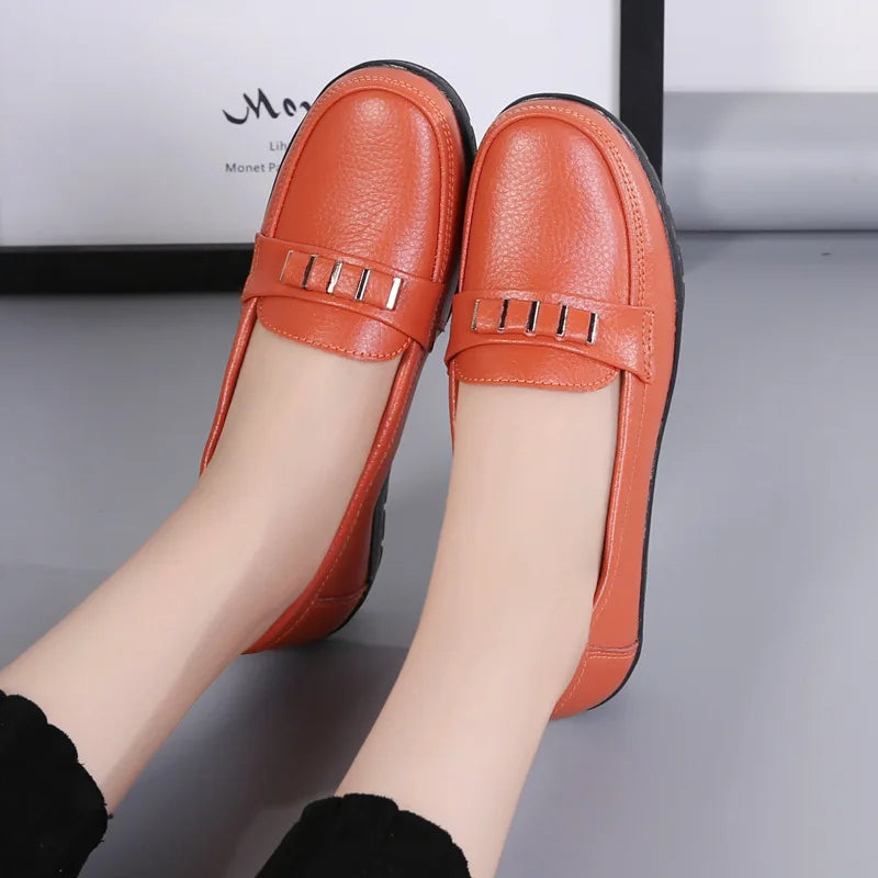 WOIZGIC Women's Female Mother Girl Ladies Genuine Leather Flats Shoes Platform Loafers Slip On Plus Size 42 43 44 Spring