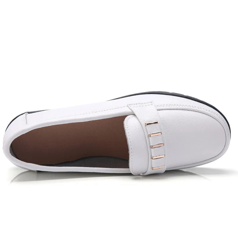 WOIZGIC Women's Female Mother Girl Ladies Genuine Leather Flats Shoes Platform Loafers Slip On Plus Size 42 43 44 Spring