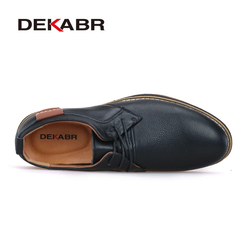 DEKABR Men Flats High Quality Casual New Genuine Leather Flat Shoes Men Oxford Fashion Lace Up Dress Shoes Work Shoe Sapatos