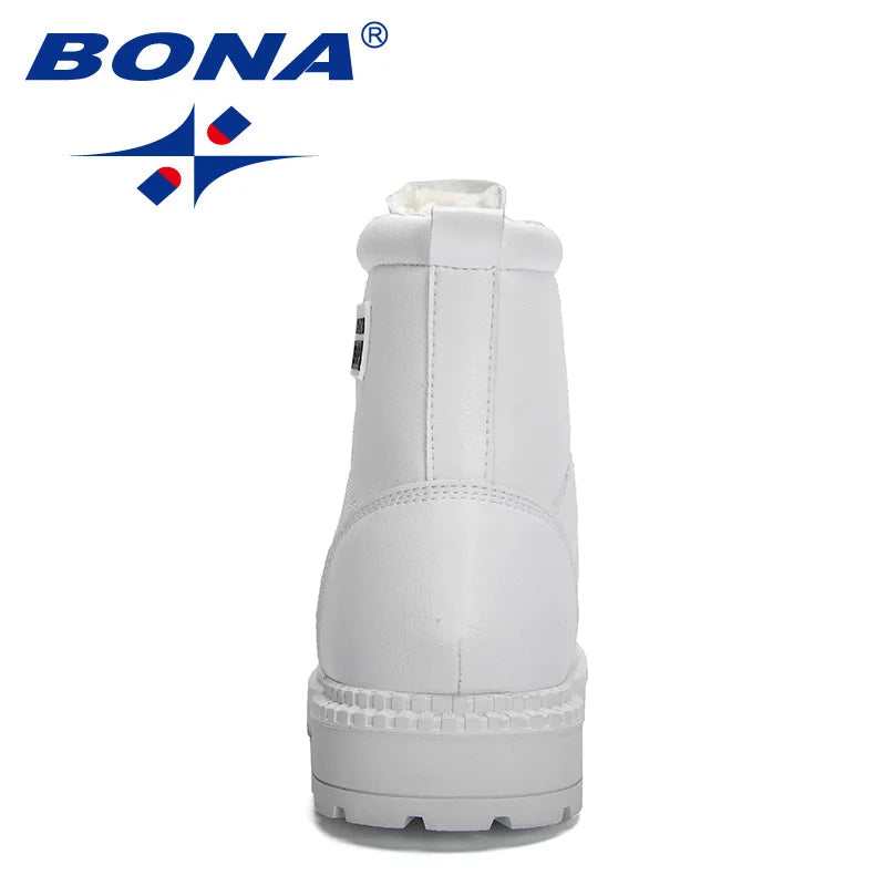 BONA 2022 New Designers Action Leather High Top Shoes Men Chunky Heels Ankle Boots Man Anti-Slip Plush Footwear Short Booties