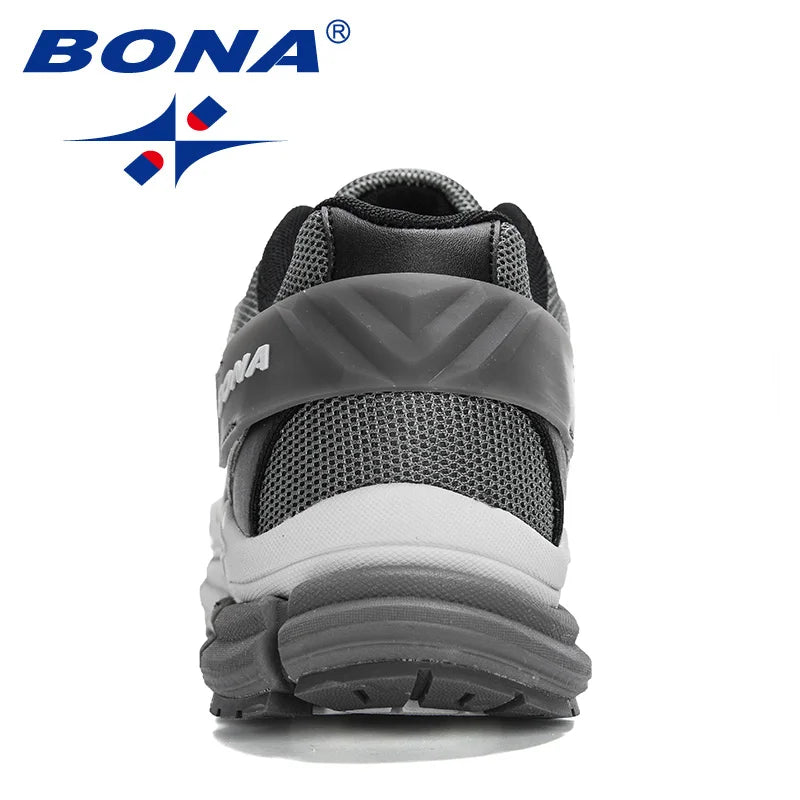 BONA New Designers Action Leather Mesh Men Running Shoes Sneakers Trainers Lightweight Antiskid Outdoor Walking Shoes Man