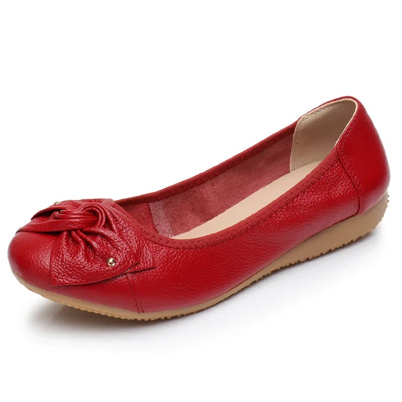 WOIZGIC Women's Female Ladies Mother Woman Flats Shoes Loafers Genuine Leather Slip On Summer Round Toe Size 35-43 ZBM-1108