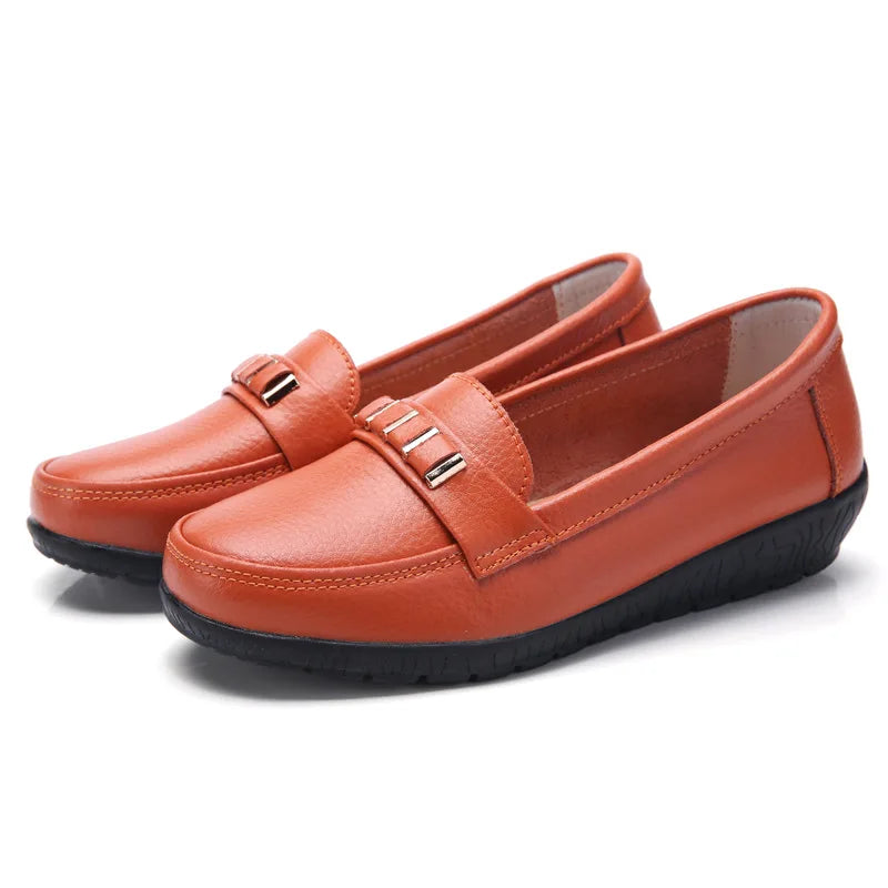 WOIZGIC Women's Female Mother Girl Ladies Genuine Leather Flats Shoes Platform Loafers Slip On Plus Size 42 43 44 Spring