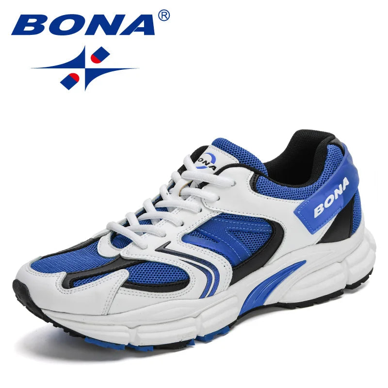 BONA New Designers Action Leather Mesh Men Running Shoes Sneakers Trainers Lightweight Antiskid Outdoor Walking Shoes Man