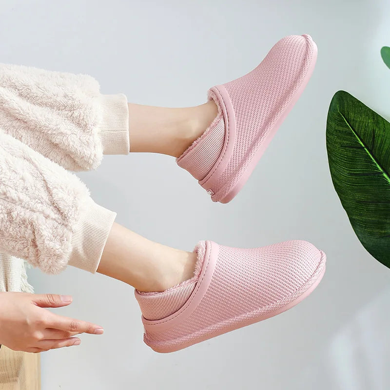 WOIZGIC Women's Female Indoor Warm Shoes Slippers Autumn Winter Fur Plush EVA Plus Size 35-45