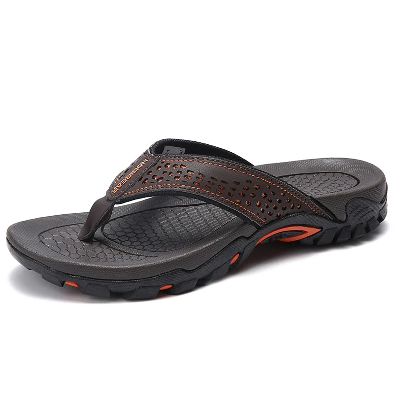 Plus Big Size 49 50 51 52 Mens Flip Flops Slippers PU Leather Beach Shoes TPR Outsoles Hard-Wearing Outdoor Style