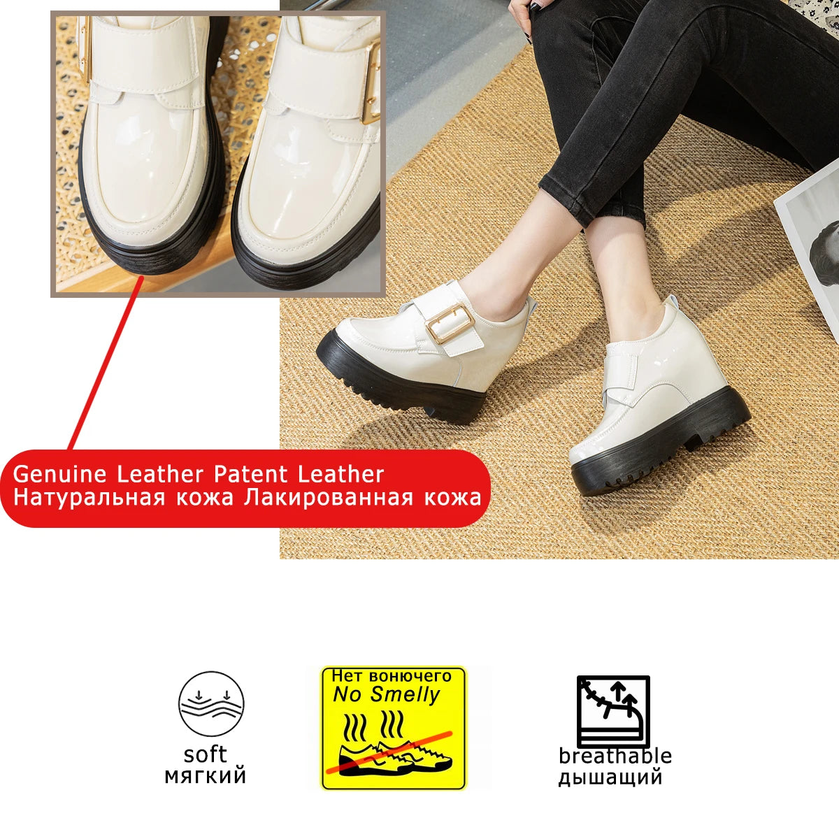 Fujin 11cm Genuine Leather Fashion Walking Height Increasing Loafers Ladies Casual Platform Wedge Women Slip on Shoes Slippers