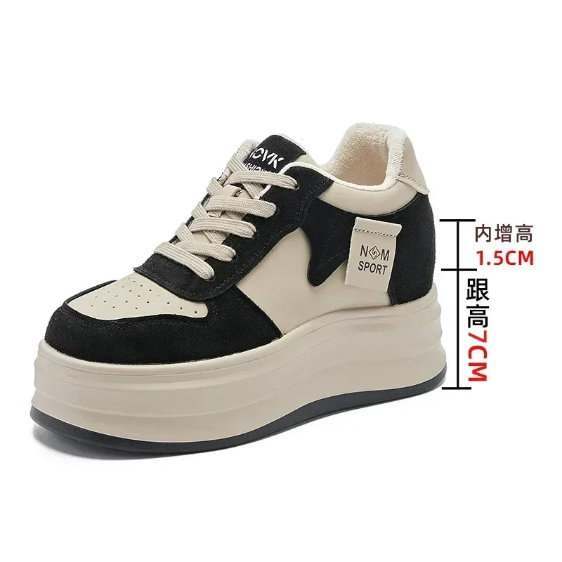 Koznoy 8.5cm Cow Suede Genuine Leather Platform Flats Autumn Spring Loafer Chunky Sneaker High Brand Comfy Vulcanize Women Shoes