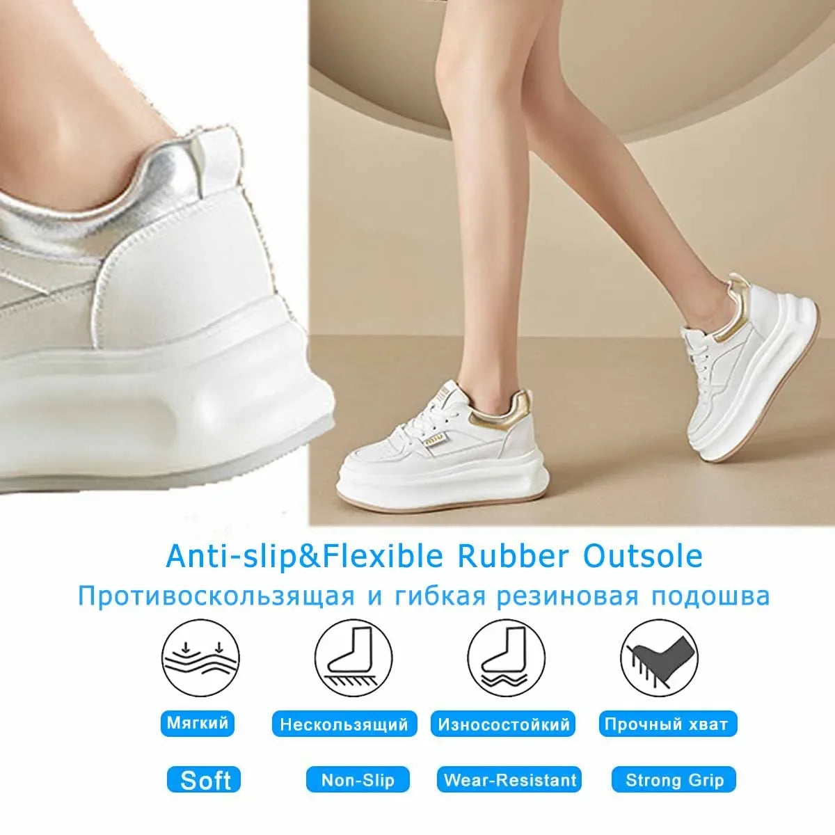 Fujin 6.5cm Cow Genuine Leather Comfy Breathable Sneakers Vulcanized Chunky Hidden Heel Block Skate Board Platform Wedge Shoes