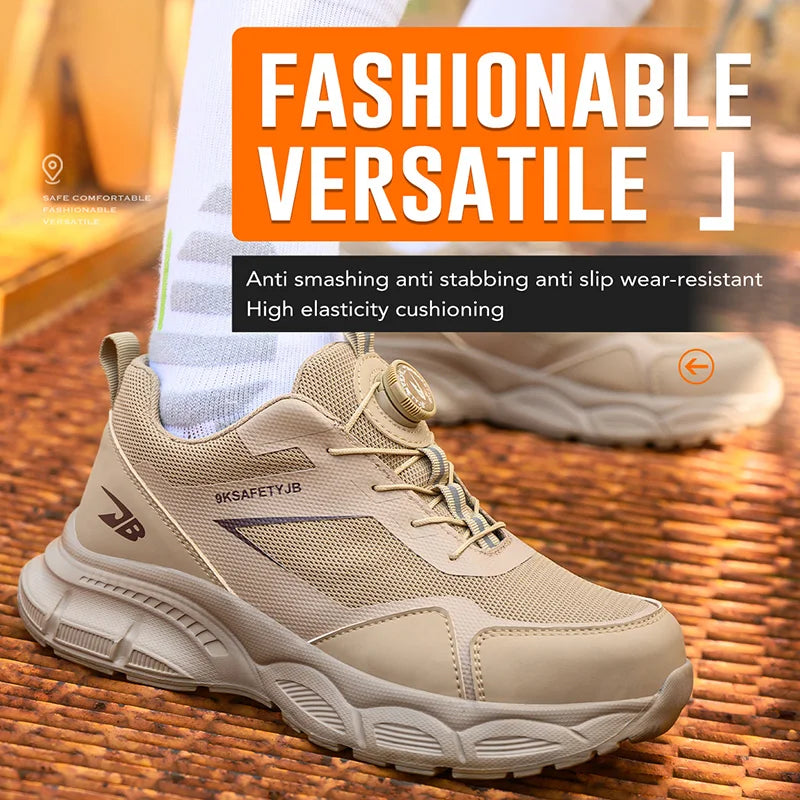 Breathable Work Shoes For Men Anti-smash Anti puncture Safety Shoes Men boots Rotating Button Indestructible Shoes Male Sneakers
