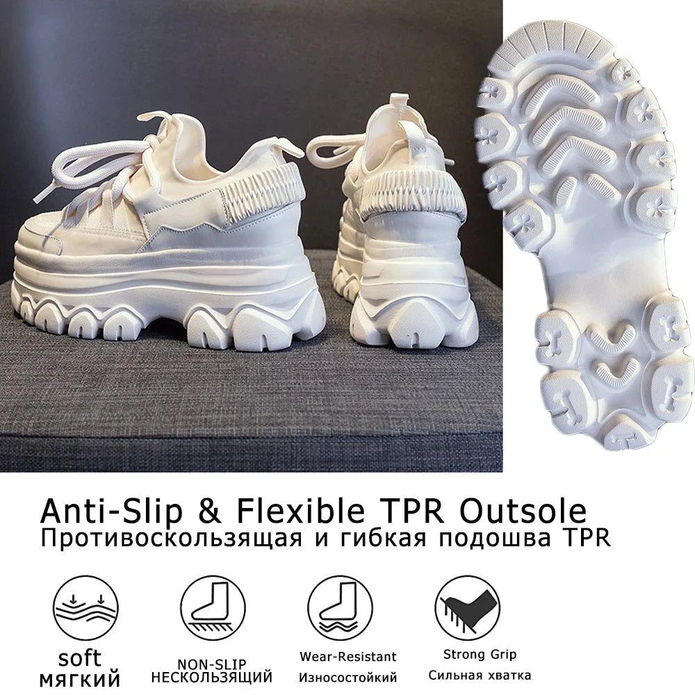 Fujin 9cm Platform Wedge Sneakers Genuine Leather Women Shoes Chunky Sneakers for Female Spring Autumn Summer Breathable Shoes