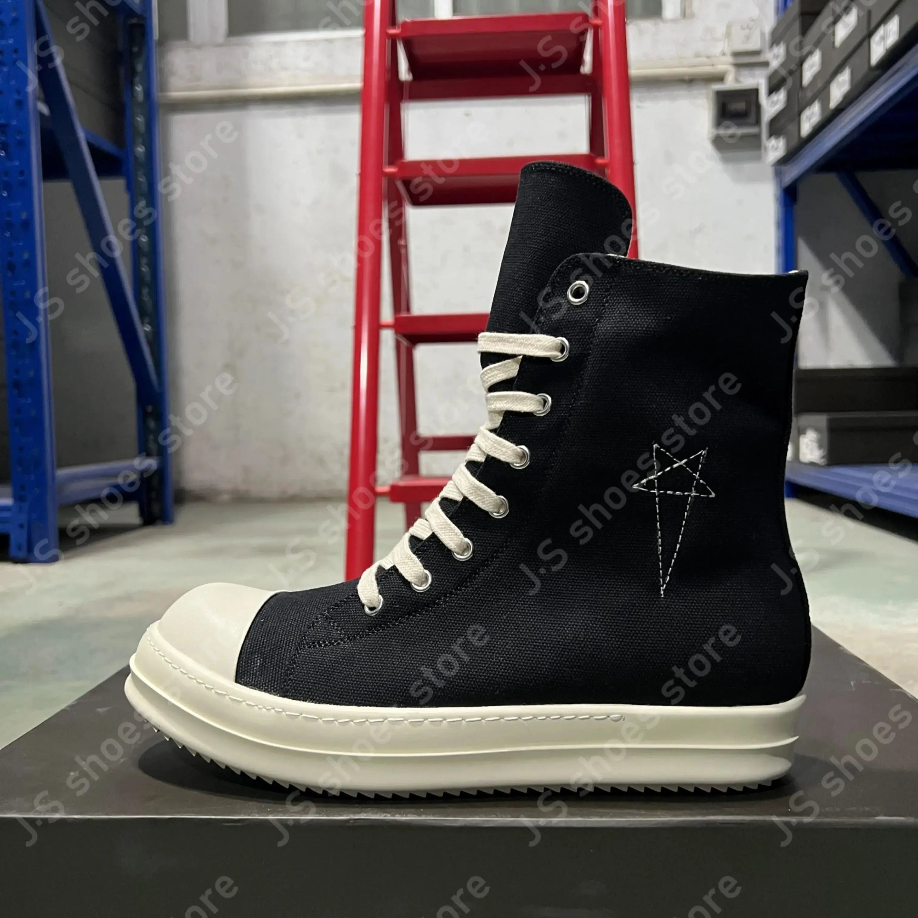 R-o Classic Design Black Canvas High Top Shoes Boot Men Shoe Genious Sneakers Zipper Women Ankle Boots Casual Sneaker