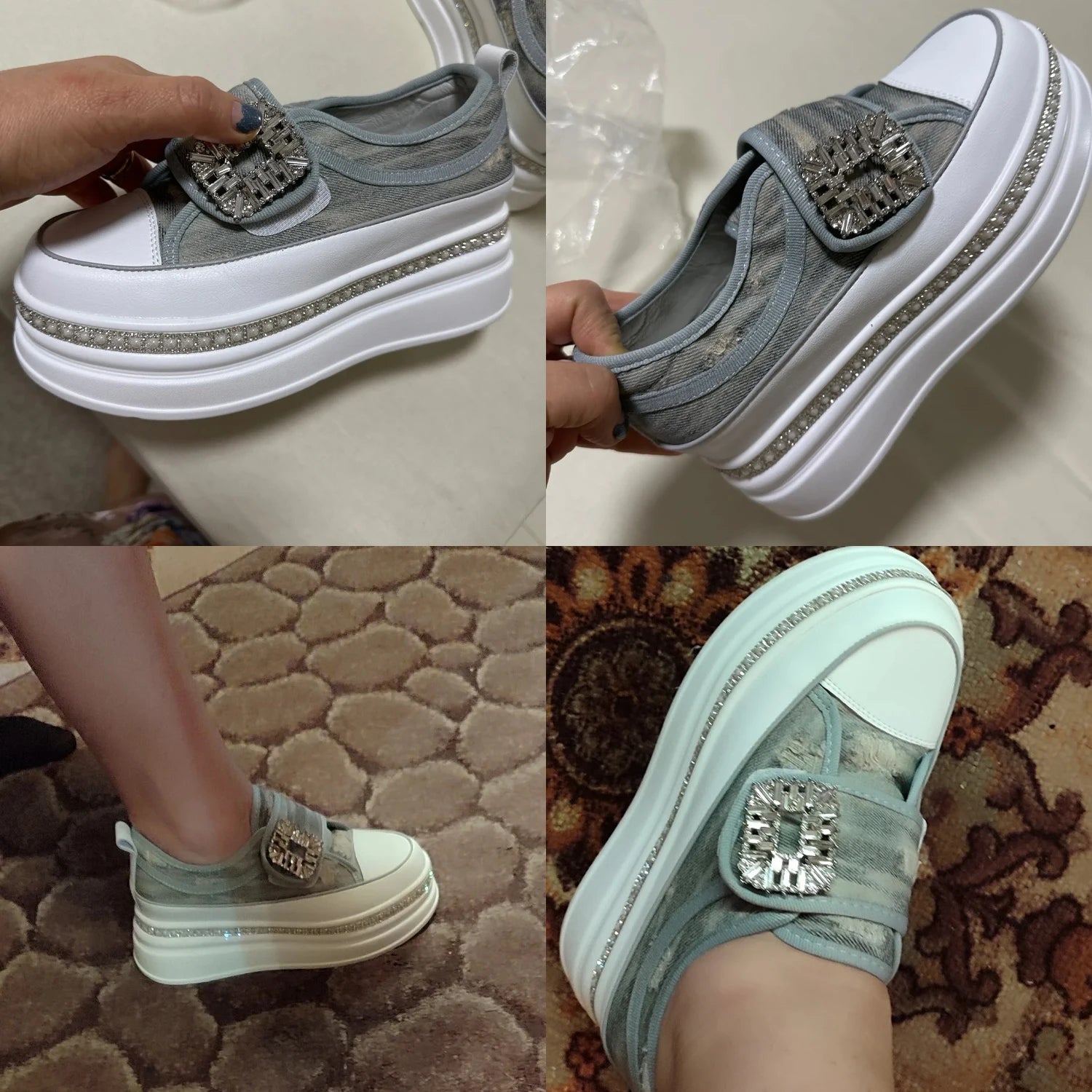 Fujin 6cm Denim Platform Wedge Genuine Leather Casual Spring Summer Autumn Comfy High Brand Chunky Sneakers Hidden Heels Shoes