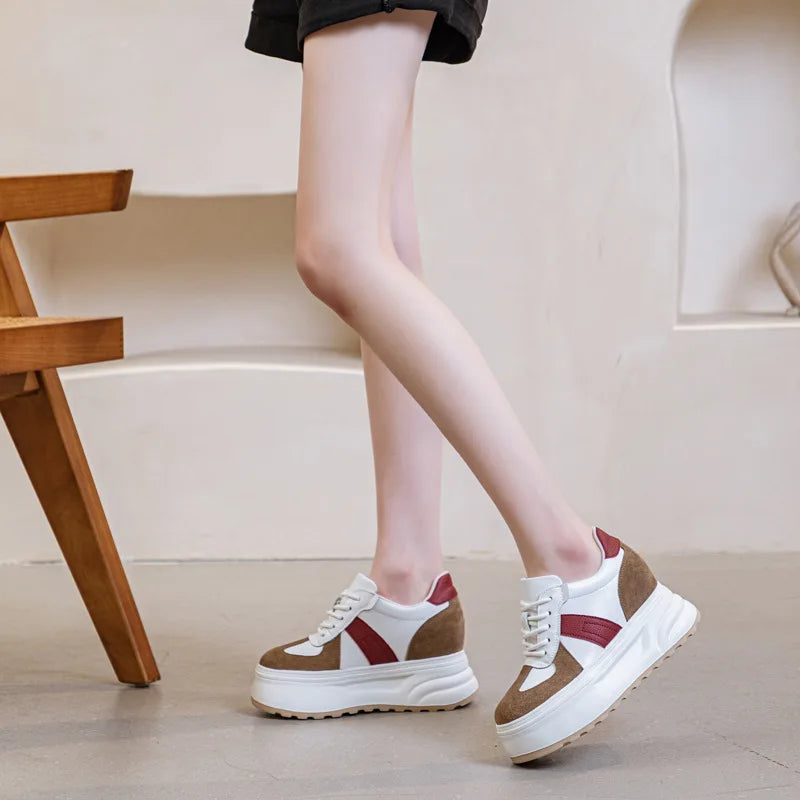 Koznoy 10cm Cow Genuine Leather Comfy Fall Ladies Vulcanize Autumn High Brand Women Chunky Sneakers Casual Breathable Platform