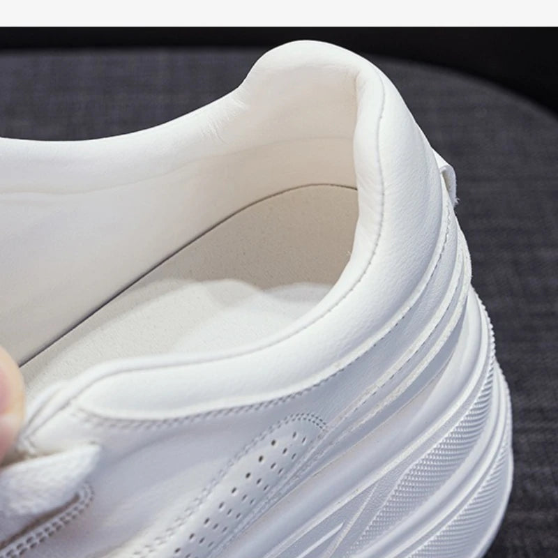 Fujin 7cm Genuine Leather White Shoes Spring Autumn Platform Sneakers Heel Casual Shoes Walking Shoes Fashion Sneakers comfy
