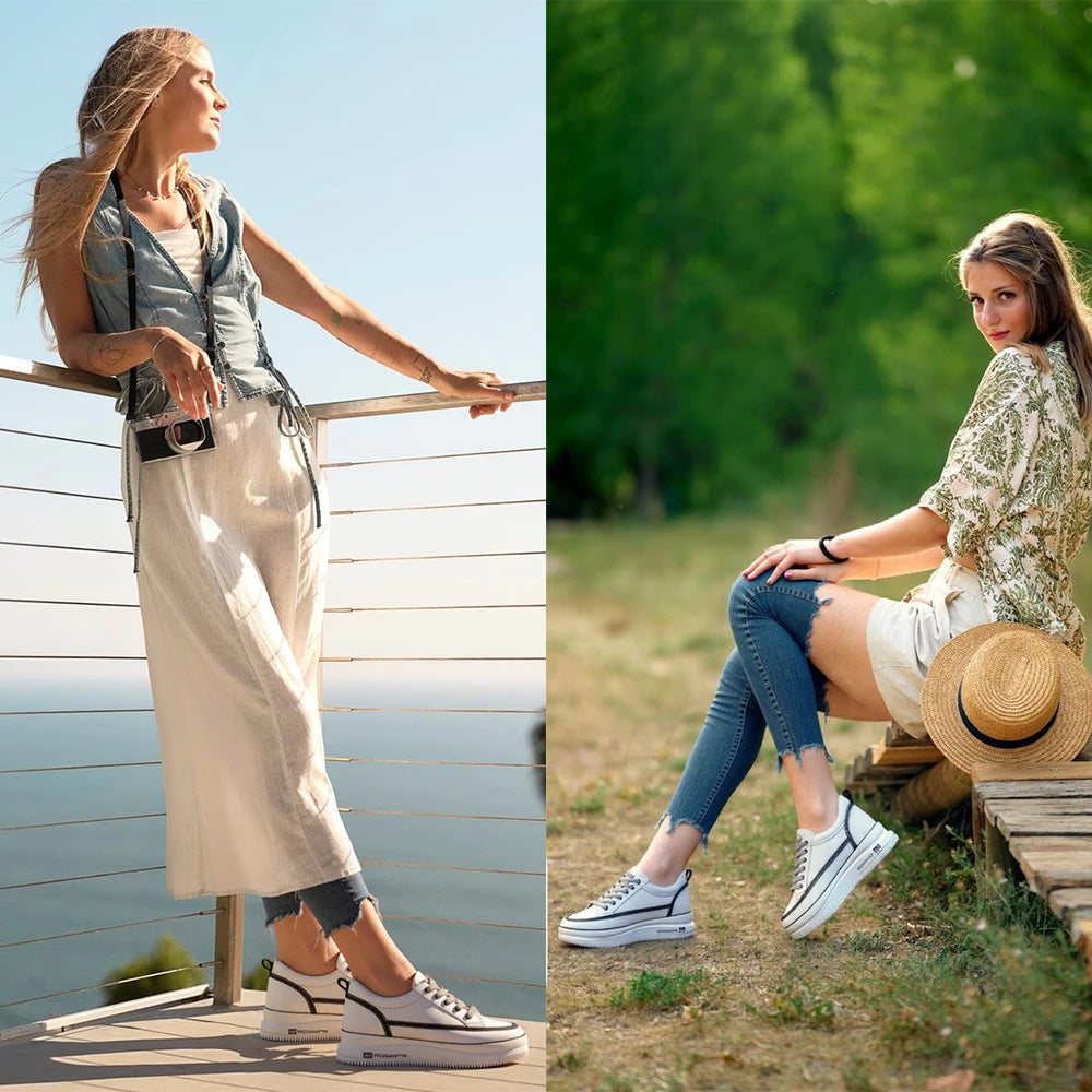 Fujin 6cm Genuine Leather Women Shoes Platform Wedge Sneakers Women Shoes 2024 Spring Autumn Air Mesh Breathable Shoes