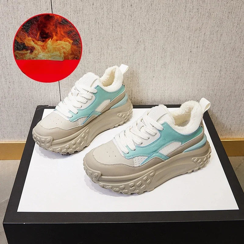 Fujin 6cm Genuine Leather Platform Mesh Breathable Sneakers Chunky Hidden Heel Mixed Color Women Autumn Spring Vulcanize Shoes