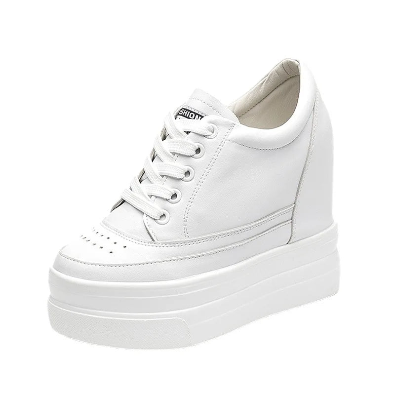 Fujin 11cm Platform Wedge Sneakers Shoes Genuine Leather Women Fashion Sneakers Hidden Heel Shoes Spring Autumn Summer Pumps