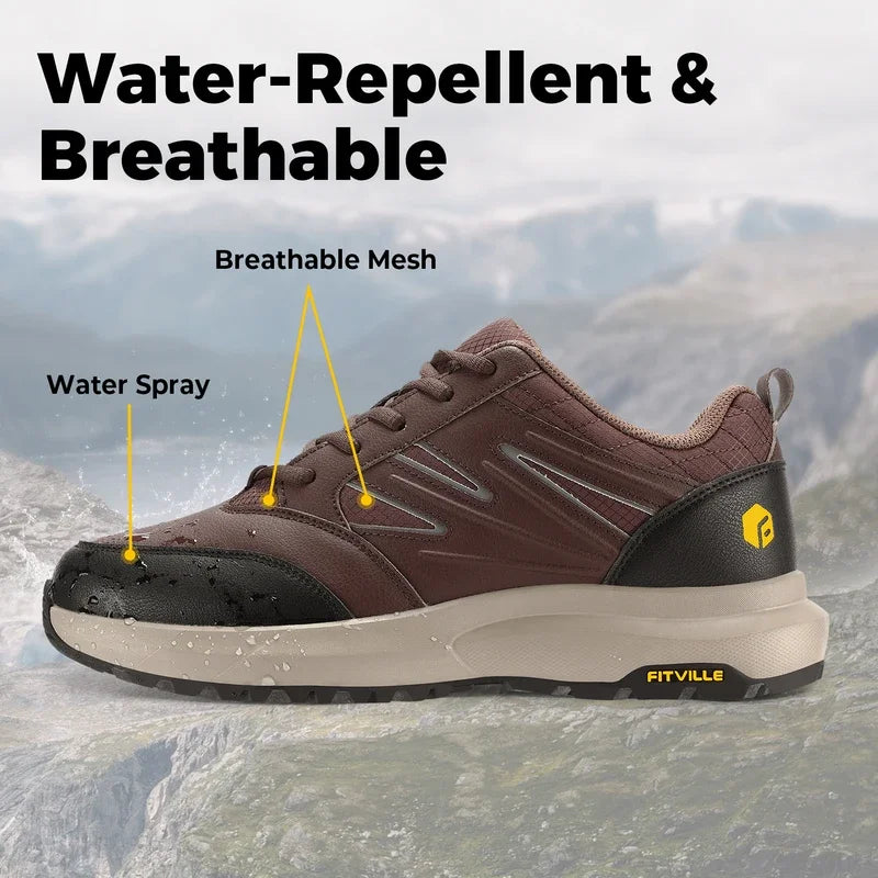 FitVille Men'S Widened Hiking Waterproof Outdoor Work Hiking Shoes With Arch Support To Relieve Heel Pain Lightweight Non-Slip