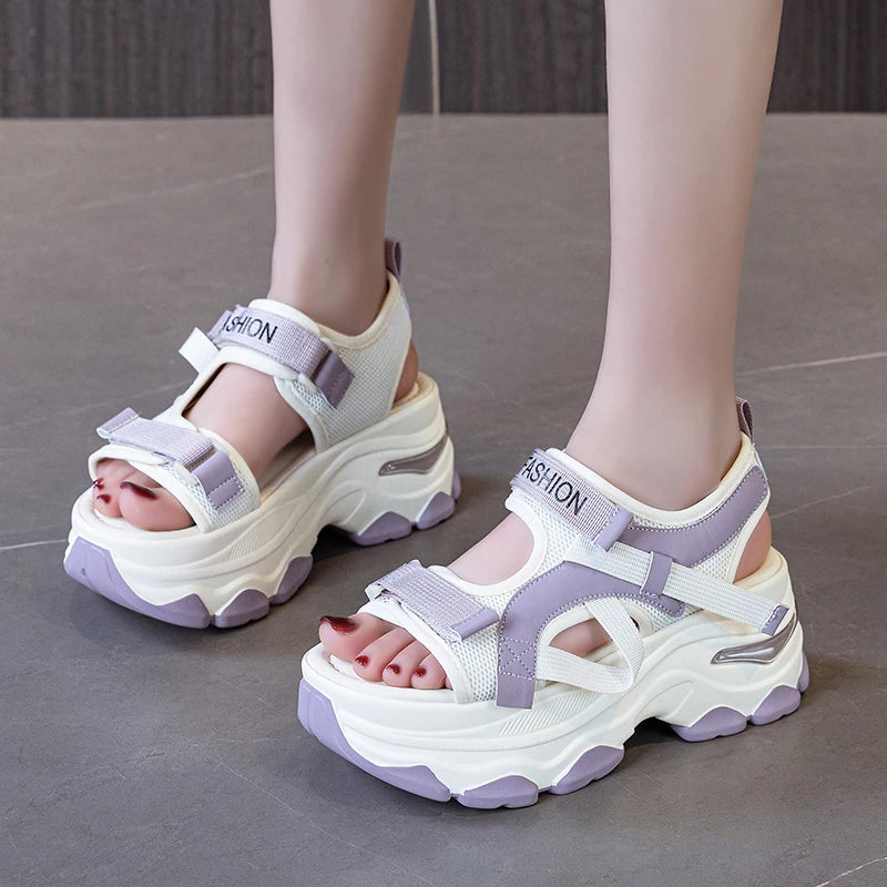 AUTUSPIN Size 34-39 Women Sandals Summer Fashion Leisure Platform Woman Shoes Rome Style Ankle Wrap Femlae Sandal Chunky Heels
