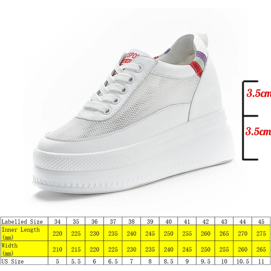 Fujin 7cm Breathable Platform Wedge Sneakers Women Shoes Genuine Leather Heel High Height Increased Spring Autumn Summer Shooes