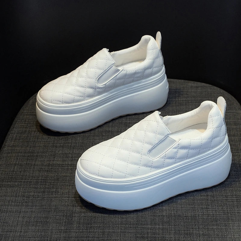 Autuspin High Platform Women Flats Summer Spring Fashion Round Toe Leather Casual Loafers Female Outdoor Daily Slip-on Shoes
