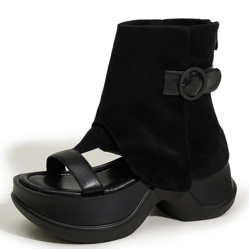 Autuspin Summer Peep Toe Shoes Women Fashion Hollow Out Sandals Boots Female Microfiber Leather Ladies Ankle Booties Streetwear