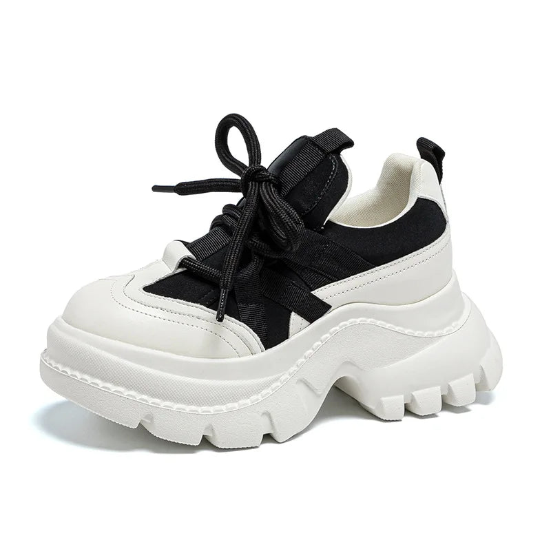 Fujin 8 Cm Women Casual Shoes Genuine Spring Autumn Fall Platform Sneakers Chunky Comfortable Non Slip Heel Walking Shoes