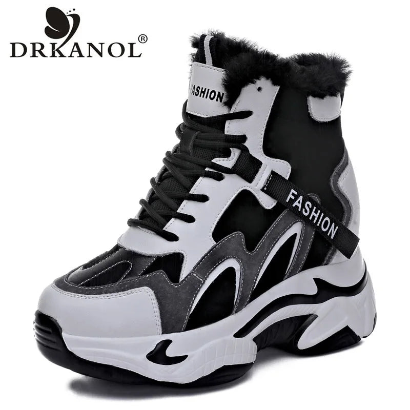 DRKANOL Fashion Women Height Increasing Ankle Boots Autumn Winter Mixed Colors Cowhide Thick Sole Platform Warm Shoes Lady Boots