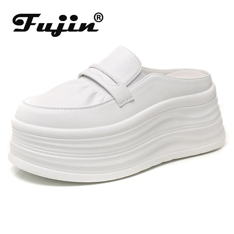 Fujin 8cm Microfiber Leather Platform Wedge Flats Slippers Platform Sneaker Women Shoes Super Heel Women Summer Designer Boots
