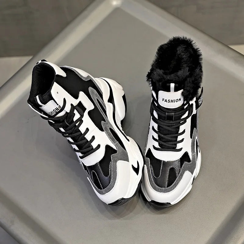 DRKANOL Fashion Women Height Increasing Ankle Boots Autumn Winter Mixed Colors Cowhide Thick Sole Platform Warm Shoes Lady Boots