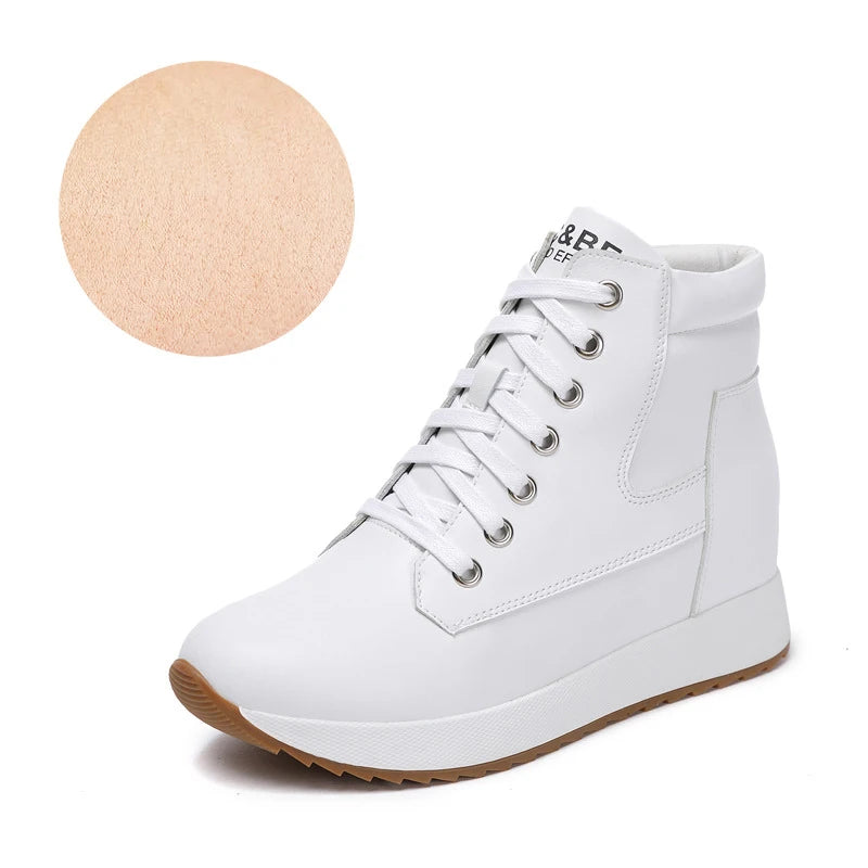 Fujin 7cm Genuine Leather Women Ankle Booties Platform Wedge Hidden Heels Warm Women Autumn Spring Casual Chunky Sneaker Shoes