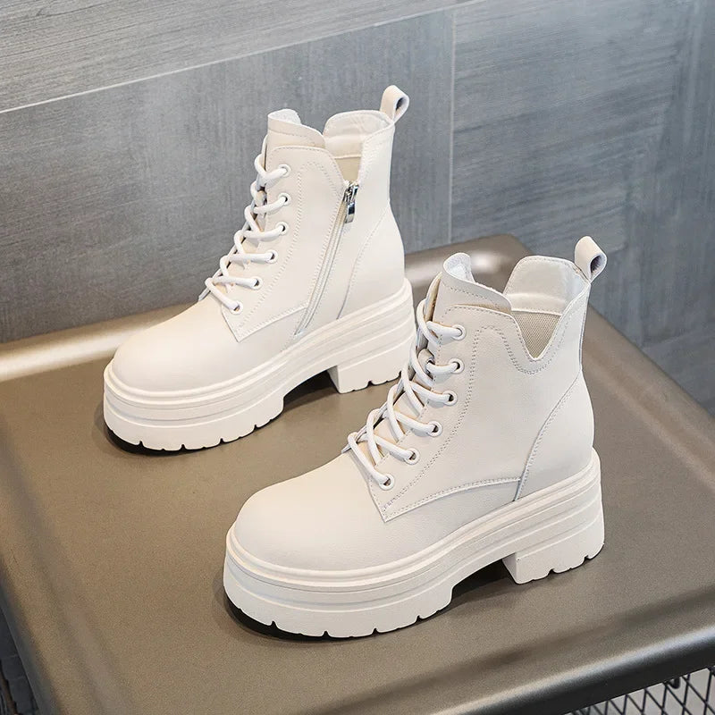 Fujin 8cm Cow Suede Genuine Leather Platform Wedge Flats Women Spring Chelsea Luxury Shoes  Ankle Autumn Booties Chunky Heels