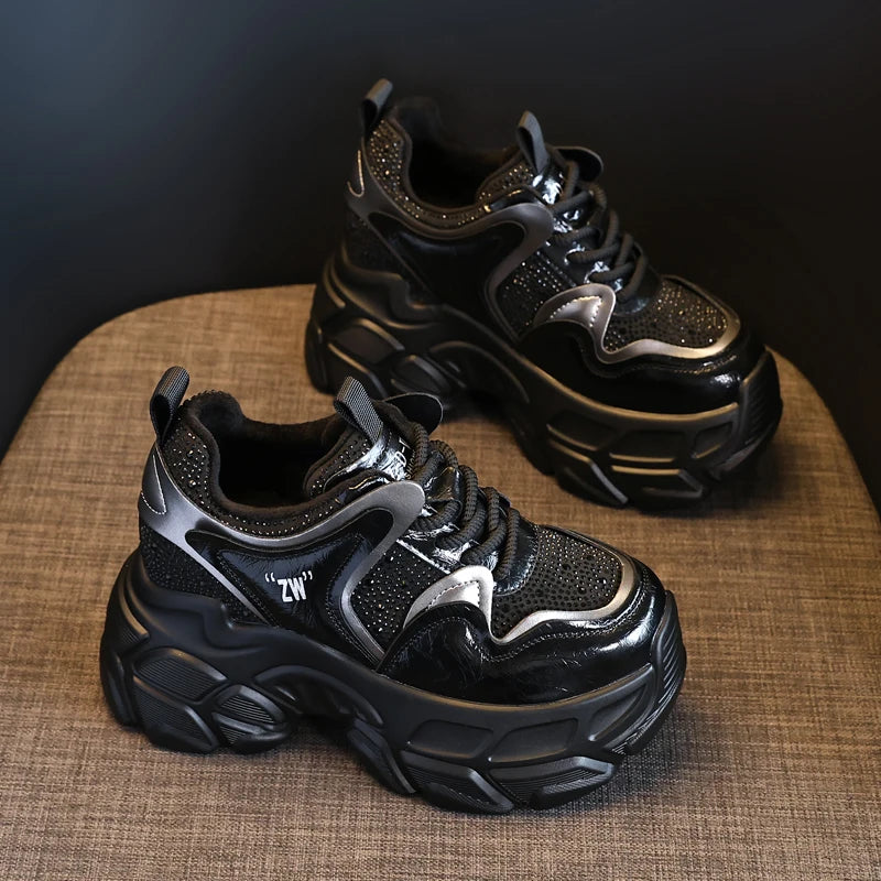AUTUSPIN Fashion Winter Shoes High Platform Women Sneakers Outdoor Keep Warm Fleeces Ladies Footwear Chunky Woman Shoes 8.5cm