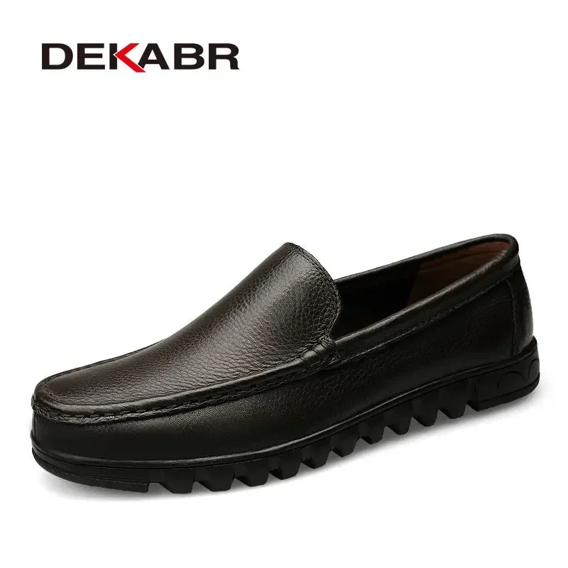 DEKABR Men Shoes Genuine Leather Black Brown Men Flat Shoes Classic Hand Sewing Men Flats Zapatos Hombres Big Size 37-48
