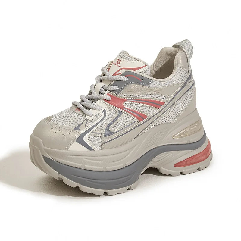 Fujin 10cm Genuine Leather Chunky Sneakers for Women Fashion Sneakers Walking Shoes Platform Heel Sneakers Women Casual Shoes