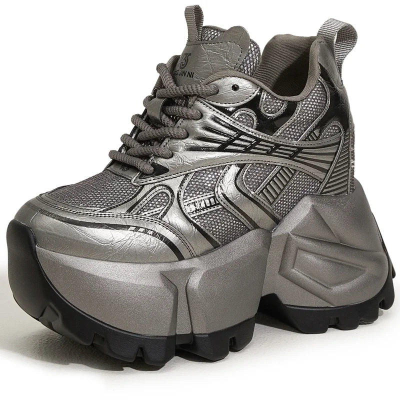 AUTUSPIN 8.5cm High Platform Chunky Women Shoes Retro Wedges Heels Increased Height Sneakers Females Popular Tide Vulcanize Shoe