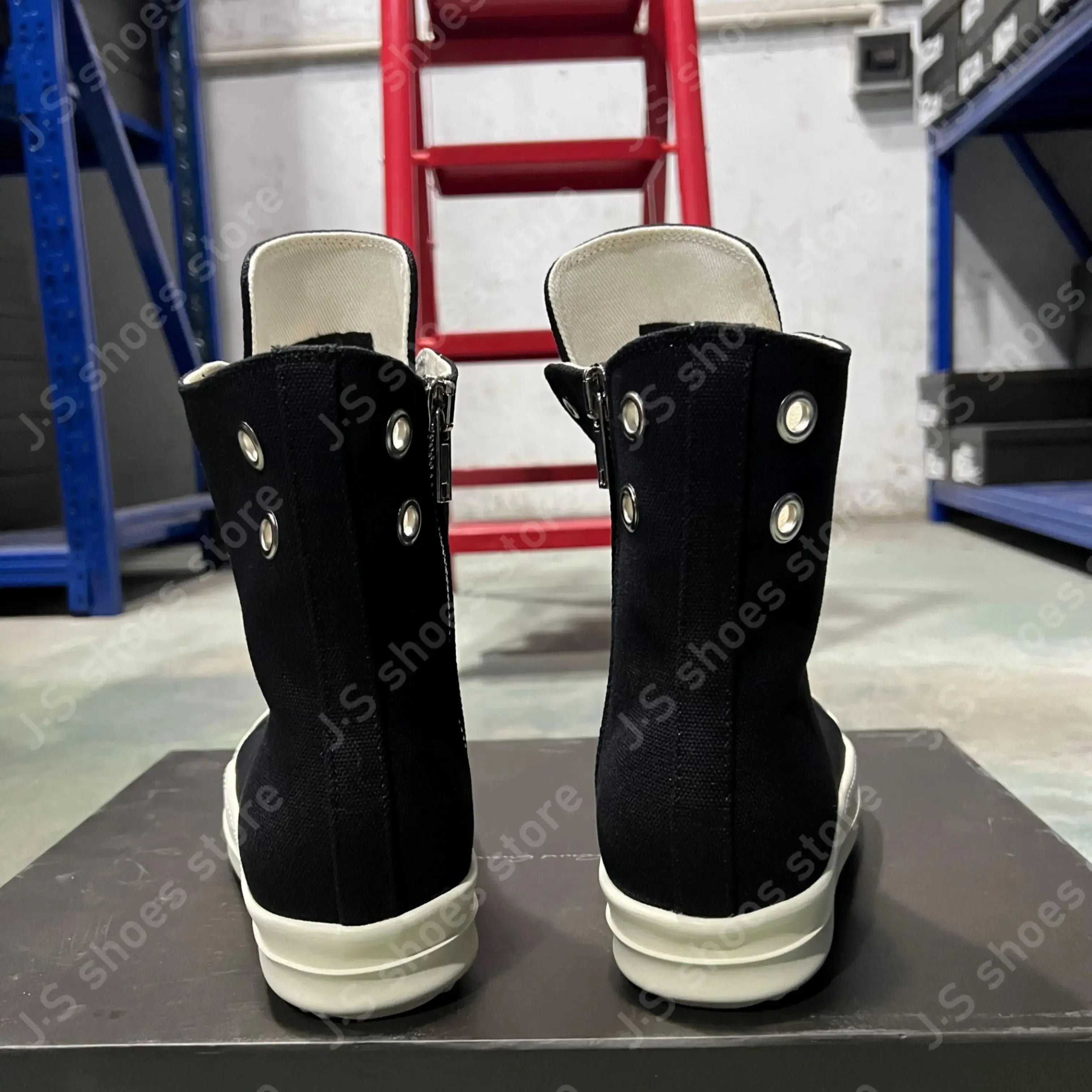 Ro Retro Classic Black Canvas High Top Shoes Boot Sneakers Men Shoe Metal Hole Zipper Women Ankle Boots Lace Up Casual Sneaker