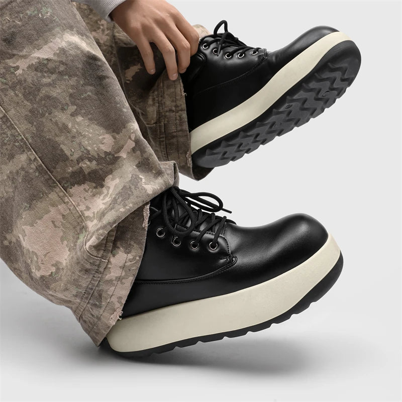 STRONGSHEN Chunky Sneaker Men Fashion Yellow Thick Soled Skate Shoes Luxury Brands Round Toe Platform Boots Lace Up Bread Shoes