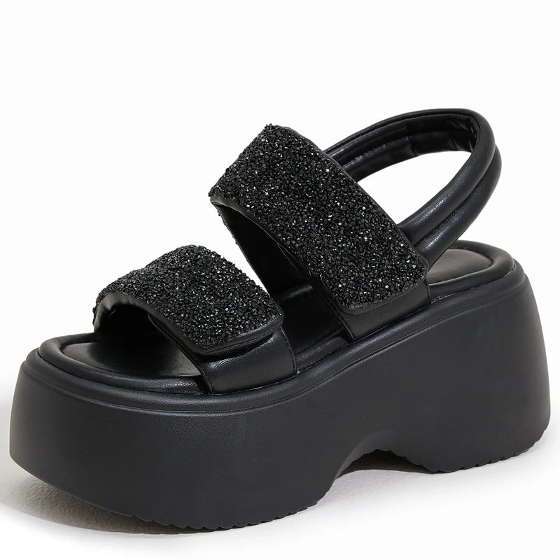 Autuspin 8cm Wedge Heels Sandals 2024 Summer Fashion Novelty High Heel Sandal Office Ladies Crystal Shoes Woman Party Wedding