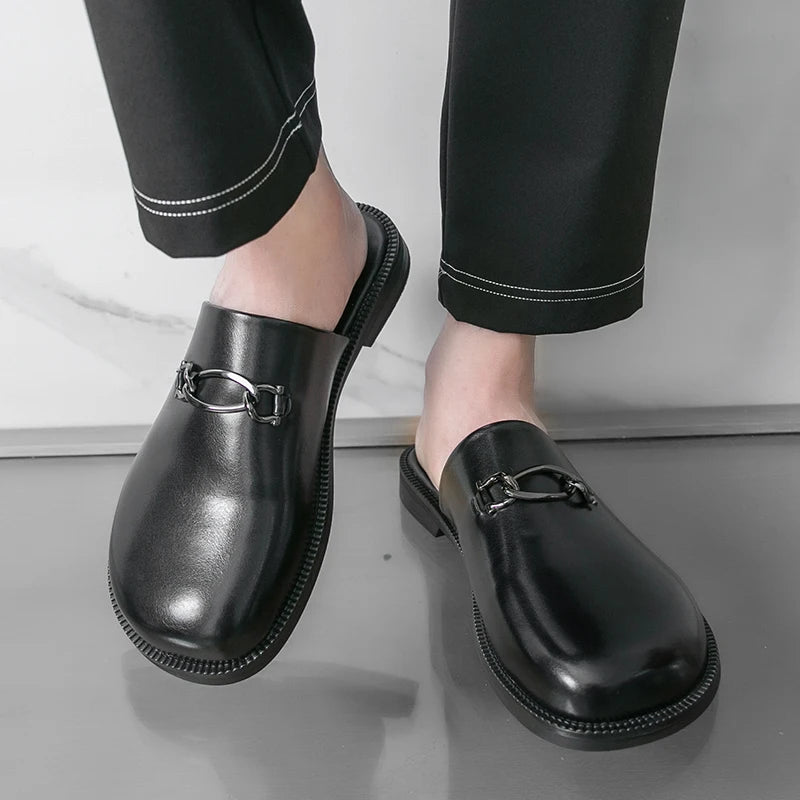 Luxury Men Slippers Fashion Leather Loafers Moccasins Outdoor Non-slip Casual Walking Shoes Men Mules Slides Comfortable Flats