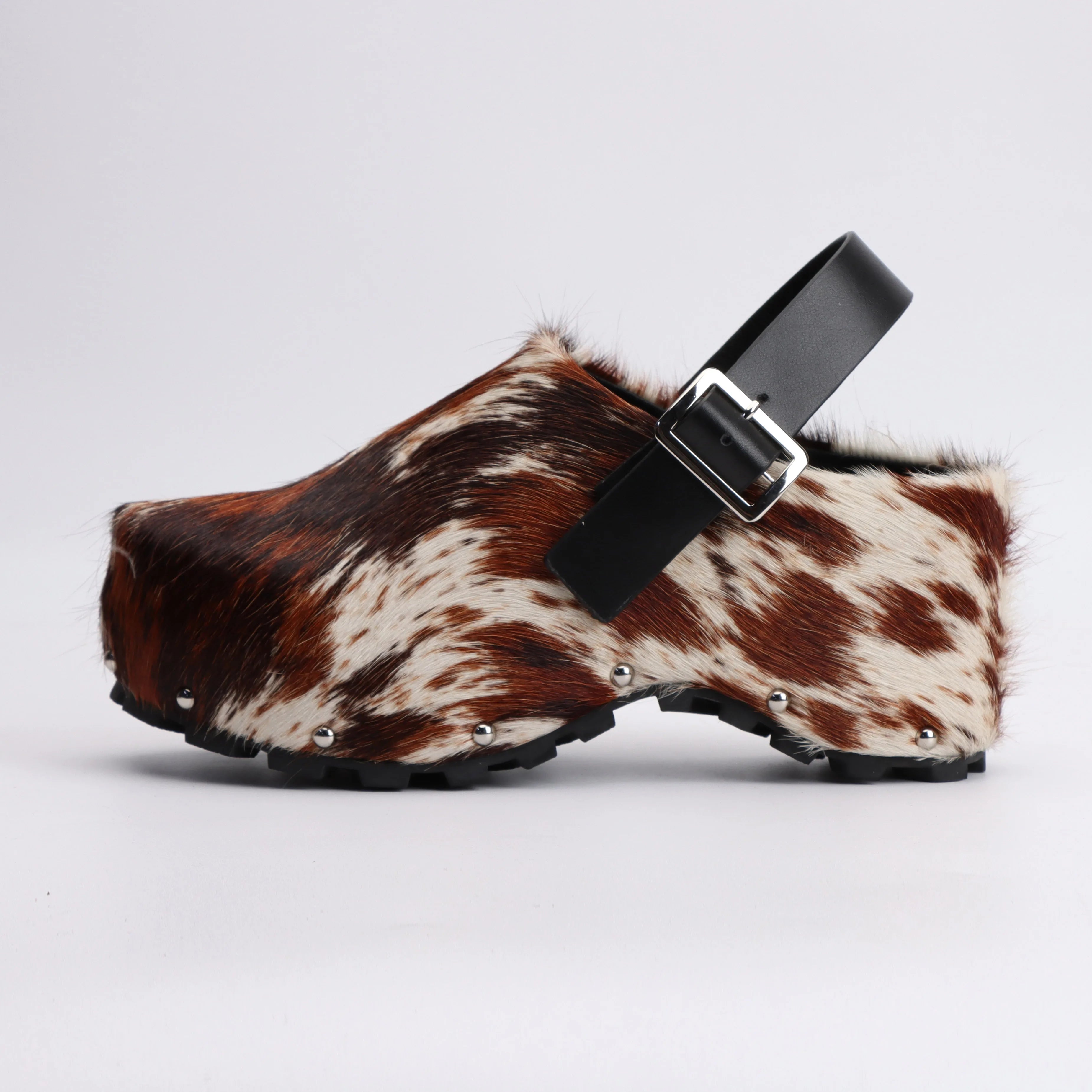 Luxury Platform Mules Designer 2025 Women Real Calf Hair Leather Lined Slip On Clogs Slides Sandals Summer Fashion Comfort Shoes